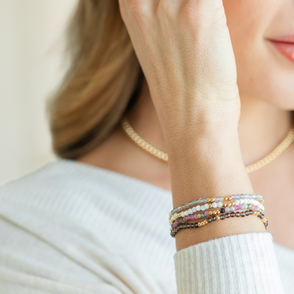 Set/12 Assorted stone or shell stretch bracelets with bead accents