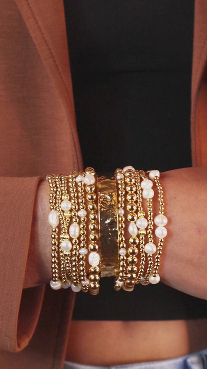 Set/12 3mm Stretch Bead Bracelets with Large Pearl Accents