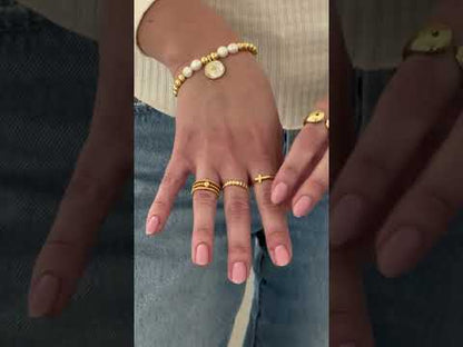 Cross + Pearls Stretch Charm Bracelet
